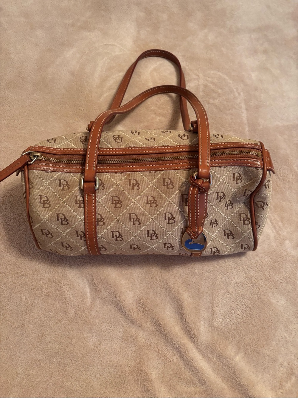 Dooney & Bourke Beige and Brown Mini Barrel Satchel